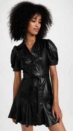 Hot Sale ⭐ Deals ✨ Alice + Olivia Ofra Vegan Leather Mini 👗 👗 Dress Black ⌛ 🔥