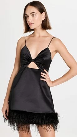 Hot Sale 😉 New 😀 Alice + Olivia Necole Feather Hem Mini 👗 👗 Dress Black 🌟 🔥