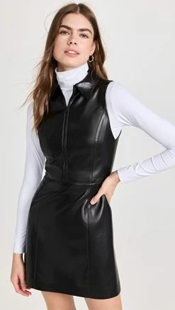 Flash Sale 🎁 Buy ✔️ Alice + Olivia Ellis Zip Faux Leather 👗 👗 Dress Black 🔥 🧨