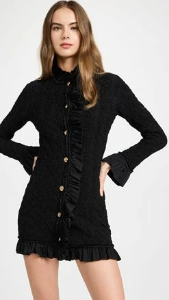 Cheapest π Top 10 𧨠Alexander Wang Smocked Ruffle Long Jacket Black π β