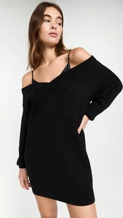 Promo 🌟 Buy ❤️ Alexander Wang V Neck Sweater 👗 👗 Dress With Satin Cami Black 🎁 🥰