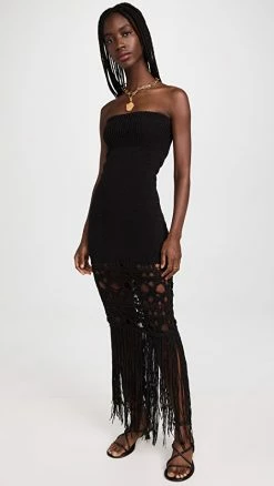 Outlet 🌟 Outlet ⭐ Christopher Esber Crochet Fringe Strapless 👗 👗 Dress Black 🔔 👏