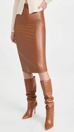 Coupon 🛒 Top 10 ❤️ Commando Faux Leather Midi 👗 👗 Skirt Cocoa ⭐ 🥰