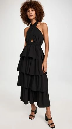Outlet 😉 Buy ⭐ Endless Rose Crossed Halter Neck Tiered Maxi 👗 👗 Dress Black 👍 🥰
