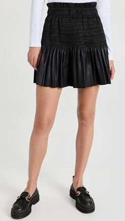 Flash Sale 🎁 Discount ⭐ Endless Rose Smocked Pleated Faux Leather 👗 👗 Skirt Black 🎉 ✨