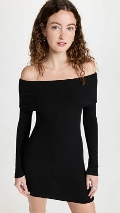 Deals 💯 Coupon 🛒 Enza Costa Sweater Knit Off Shoulder Mini 👗 👗 Dress Black 🌟 🤩
