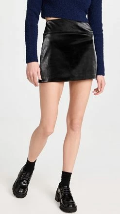 Cheap 😉 Budget ✨ Enza Costa Satin Finish Leather Miniskirt Black 🔔 🧨