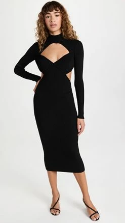 Best Sale 😍 Outlet 🧨 Fleur Du Mal Knit Crossback Midi 👗 👗 Dress Black 💯 ⌛