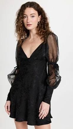 Budget 😉 Deals ✔️ For Love & Lemons Gabrielle Puff Sleeve Mini 👗 👗 Dress Black 🤩 😀