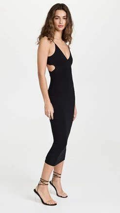 Cheap 🌟 Cheapest 🤩 Good American Cut Out Open Back Midi 👗 👗 Dress Black001 🔔 🛒