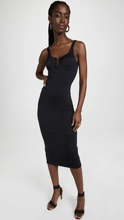 Top 10 ✔️ Promo ✨ Good American Scuba U Corset Midi 👗 👗 Dress Black001 🎉 😀