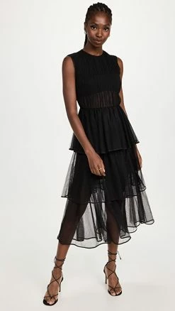 Top 10 π₯° Flash Sale π€© Jonathan Simkhai Benton Tulle Plisse π π Dress Black π π₯°