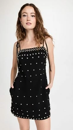 New 🔥 Top 10 🤩 Jonathan Simkhai Fayette Diamante Mini 👗 👗 Dress Black 👏 ✔️