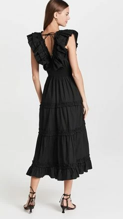Alternative view of Flash Sale 🎁 Cheapest 🎁 Love The Label Black Poplin V Neck Ruffle Midi 👗 👗 Dress 🔔 🥰