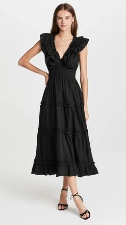 Flash Sale π Cheapest π Love The Label Black Poplin V Neck Ruffle Midi π π Dress π π₯°