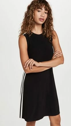Discount 🔥 Promo 🎁 Norma Kamali Side Stripe Sleeveless Swing 👗 👗 Dress Black/Off Stripe 😍 🤩