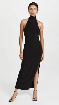 Outlet 🧨 Deals 🥰 Norma Kamali Halter Turtle Side Slit Gown Black 🥰 🎁