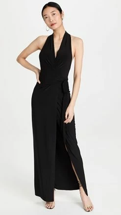 Best Pirce 🌟 Best reviews of 🌟 Norma Kamali Halter Wrap Straight Gown Black ⌛ 🥰