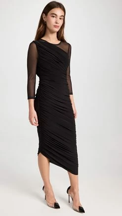 Cheap 🤩 Promo 👏 Norma Kamali Long Sleeve Diana Gown Black/Black Mesh 🧨 😍
