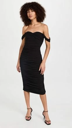 Outlet 🥰 Hot Sale 🎁 Norma Kamali Walter 👗 👗 Dress To Midcalf With Winglet Sleeves Black 🥰 ❤️