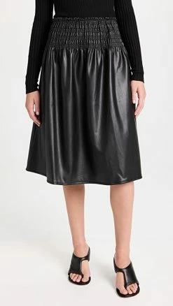 Coupon ❤️ Promo 🧨 Proenza Schouler White Label Faux Leather Smocked 👗 👗 Skirt Black 🎁 🌟