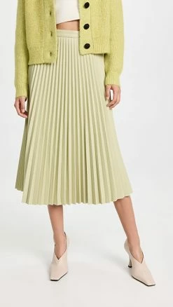 Outlet 🌟 Flash Sale 😍 Proenza Schouler White Label Faux Leather Pleated Midi 👗 👗 Skirt Green Tea 🎉 🧨