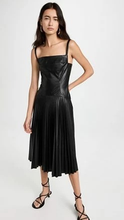 Best Pirce 🥰 Hot Sale 🤩 Proenza Schouler White Label Drop Waist Faux Leather 👗 👗 Dress Black ✔️ 👍