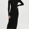 Cheap 🤩 Cheap ✨ LAPOINTE One Shoulder Long Sleeve Midi 👗 👗 Dress Black 😍 💯