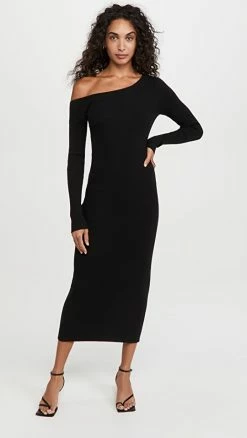 Cheap 🤩 Cheap ✨ LAPOINTE One Shoulder Long Sleeve Midi 👗 👗 Dress Black 😍 💯