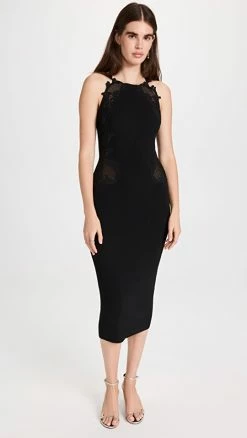 Best Sale 😀 Coupon 🌟 Self Portrait Black Lace Insert Knit Midi 👗 👗 Dress 💯 ❤️