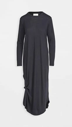 Best Sale 🎉 Outlet 🧨 THE GREAT. Long Sleeve Side Knot 👗 👗 Dress Almost Black 👏 ⭐