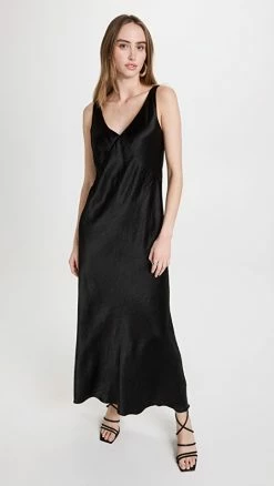 Best Sale 💯 Hot Sale 👏 Vince V Neck Maxi Slip 👗 👗 Dress Black 👏 🛒