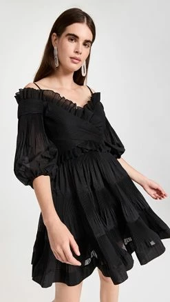 Best reviews of 🎉 Wholesale 👍 Zimmermann Pleated Off Shoulder Mini 👗 👗 Dress Black ✨ ⌛