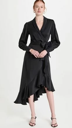 Best deal 🤩 Budget ⭐ Zimmermann Silk Wrap Midi 👗 👗 Dress Black 💯 👏